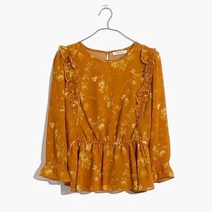 NWT Madewell Ruffle-Shoulder Peplum Top in Tonal Botanical